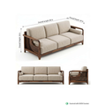 Sculpted Wooden Sofa with Beige Upholstery