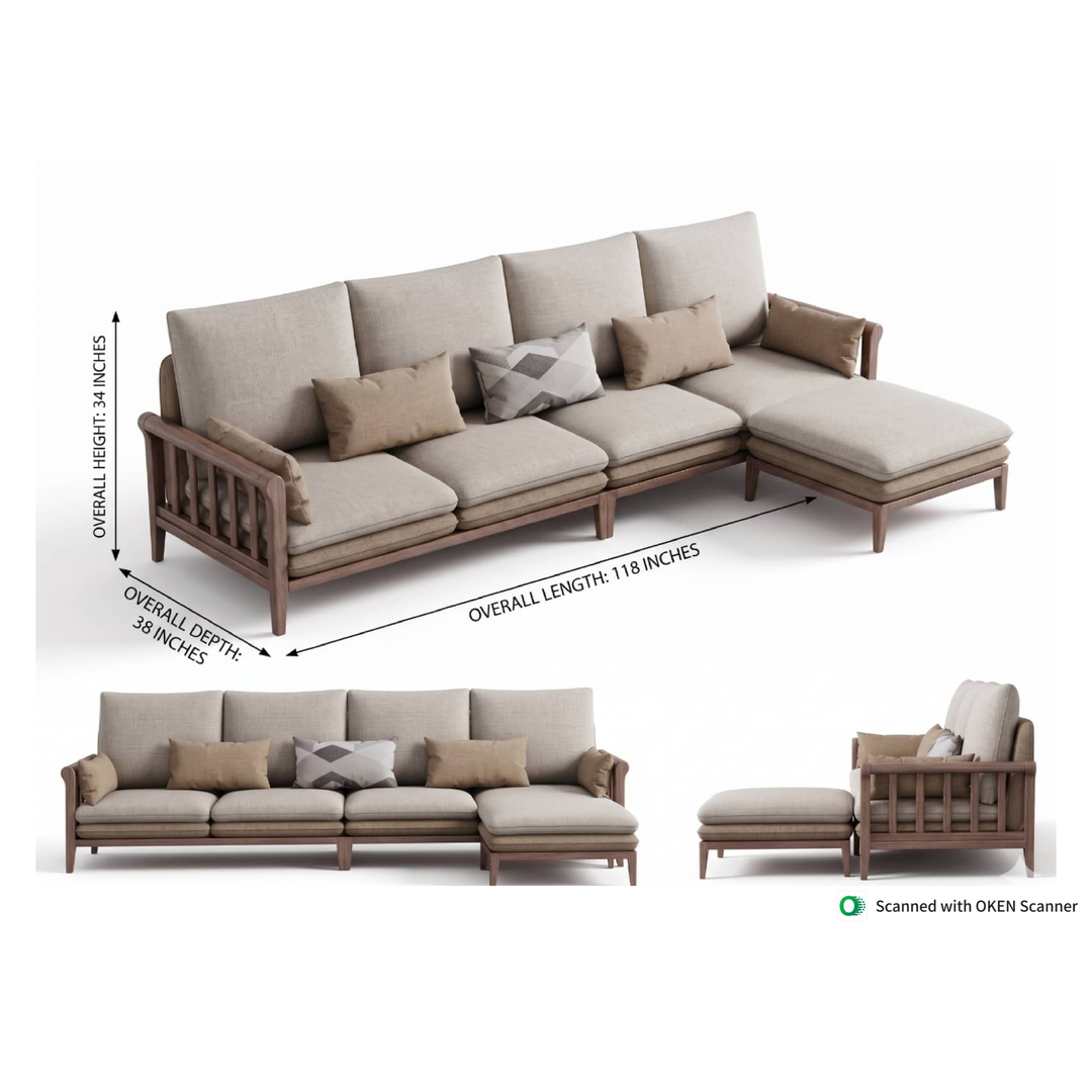 Luxury Wooden L-Shaped Sofa with Chaise