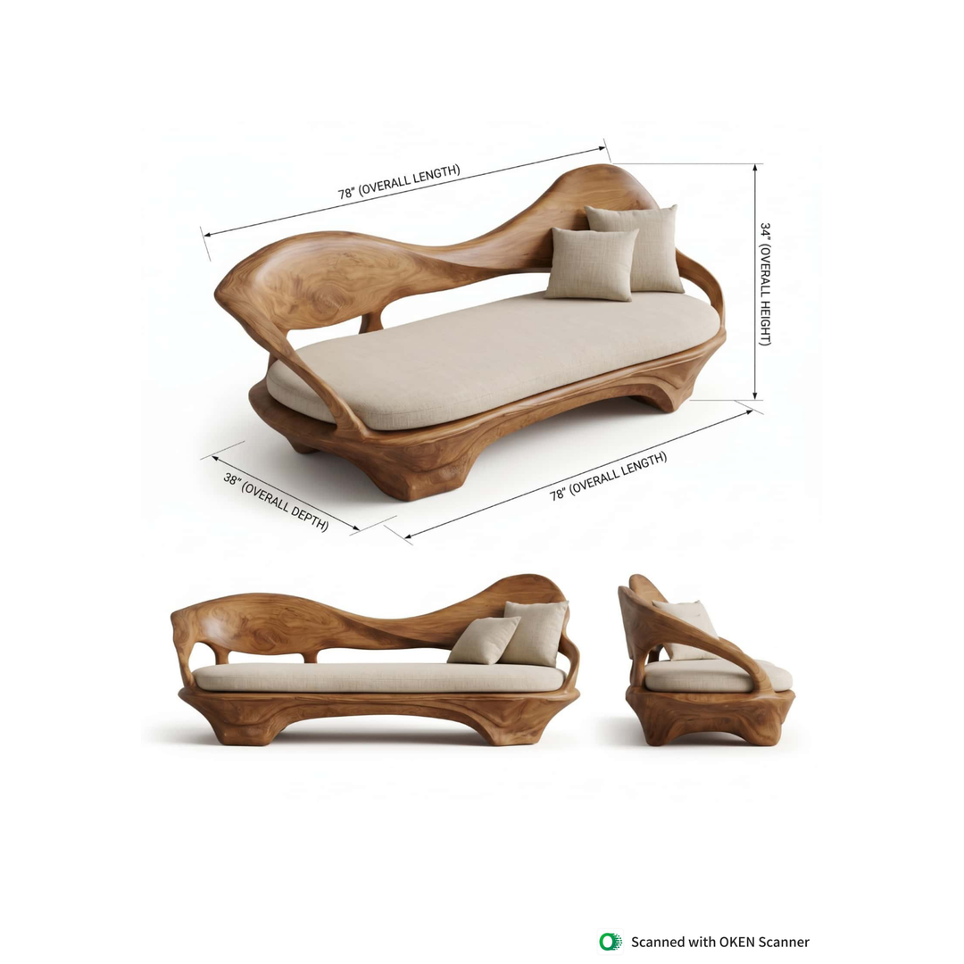 Sculptural Wooden Daybed Sofa