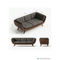 Modern Wooden Sofa with Grey Tufted Cushions