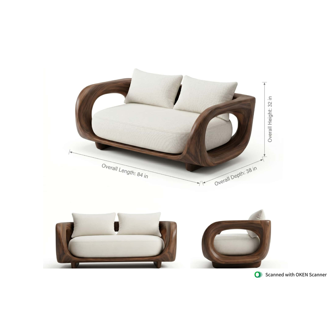 Premium Wooden Curved-Arm Sofa